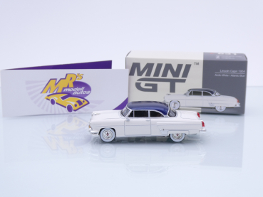Preview: TSM MINI GT MGT00631-L # Lincoln Capri Coupe Baujahr 1954 LHD " weiß-dunkelblaumetallic ( Arctic White / Atlantic Blue ) " 1:64