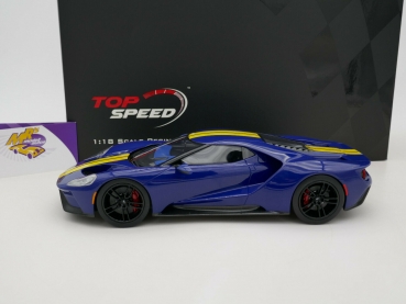 Preview: Top Speed TS0305 # Ford GT Baujahr 2020 " sunocoblau + gelbe Streifen " 1:18