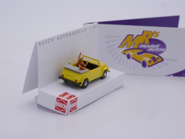 Preview: Busch 52721 # VW 181 Kurierwagen Baujahr 1970 mit Surfbrett und Fahrer " gelb " 1:87