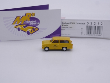 Preview: Busch 53212 # Trabant P601 Universal Kombi Baujahr 1968 gelb " Deutsche Post " 1:87