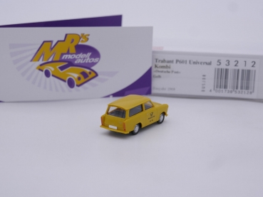 Preview: Busch 53212 # Trabant P601 Universal Kombi Baujahr 1968 gelb " Deutsche Post " 1:87