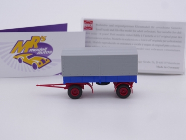 Preview: Busch 53350 # IFA HL 80 Anhänger mit Plane Baujahr 1967 " blau-grau-rot " 1:87