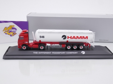 Preview: Herpa Werbemodell # VOLVO FH 16 2/3-Achs Silo-Sattelzug rot-weiß " Spedition HAMM Neuwied - The Different Transport Company " 1:87