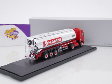Preview: Herpa Werbemodell # VOLVO FH 16 2/3-Achs Chromsilo-Sattelzug rot-chrom " Spedition HAMM Neuwied - The Different Transport Company " 1:87