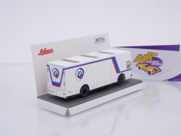 Preview: Schuco 26681 # Mercedes Benz Renntransporter weiß-blau-rot " BMW Motorsport " 1:87