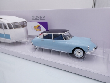 Preview: Norev 181760 # Citroen DS 19 Baujahr 1959 + Caravane Henon " hellblau " 1:18