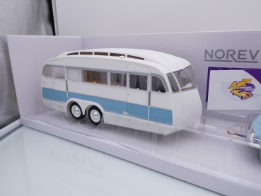 Preview: Norev 181760 # Citroen DS 19 Baujahr 1959 + Caravane Henon " hellblau " 1:18