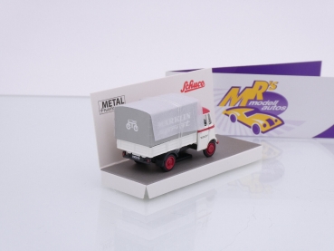 Preview: Schuco 26713-2 # Mercedes Benz L319 Pritschenwagen rot-weiß " MÄRKLIN Sprint - MHI " 1:87