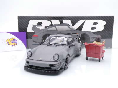 Preview: Solido S1807517 # Porsche 911 (964) RWB Rauh-Welt 2024 nardograu " mit Figur " 1:18