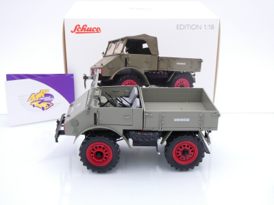 Preview: Schuco 00615 # Mercedes-Benz Unimog 401 Baujahr 1953 " graugrün " 1:18
