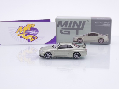 Preview: TSM MINI GT MGT01003-R # Nissan Skyline R34 GT-R V-Spec 2002 RHD " hellgrünmetallic ( Millenium Jade ) " 1:64