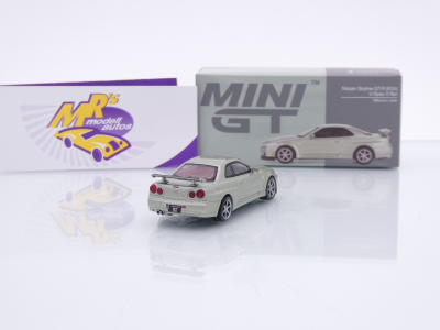 Preview: TSM MINI GT MGT01003-R # Nissan Skyline R34 GT-R V-Spec 2002 RHD " hellgrünmetallic ( Millenium Jade ) " 1:64