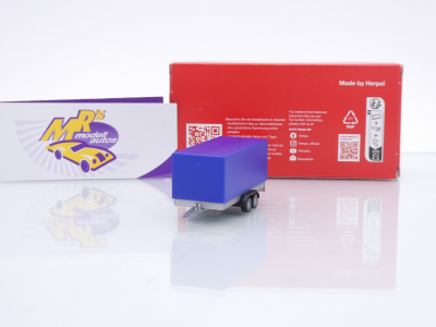 Herpa 052627-004 # PKW-Planenanhänger 2-achs " Silber-Ultramarinblau " 1:87