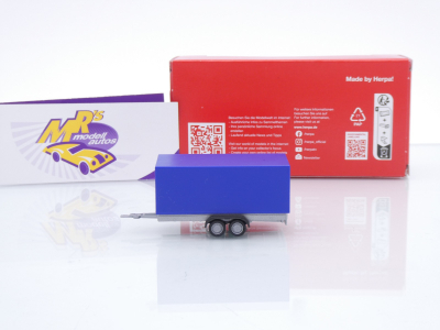Preview: Herpa 052627-004 # PKW-Planenanhänger 2-achs " Silber-Ultramarinblau " 1:87