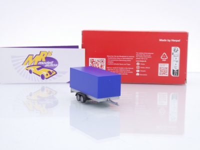 Preview: Herpa 052627-004 # PKW-Planenanhänger 2-achs " Silber-Ultramarinblau " 1:87