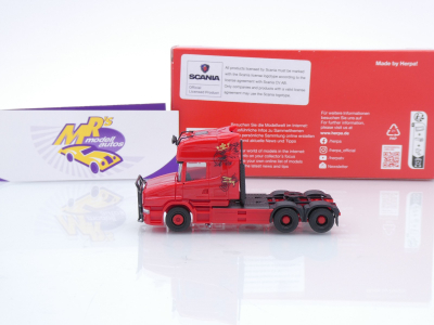 Preview: Herpa 319423 # Scania Hauber 04 Topline 6x4 3-achs Zugmaschine " rot " 1:87