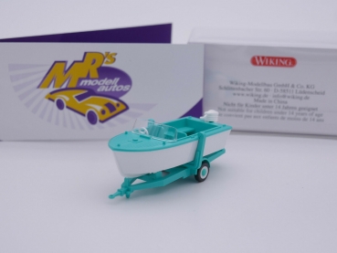 Wiking 0095 03 # Motorboot auf Anhänger " mintgrün-weiß " 1:87