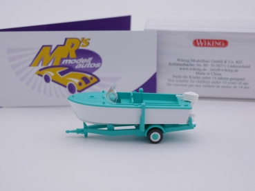 Preview: Wiking 0095 03 # Motorboot auf Anhänger " mintgrün-weiß " 1:87