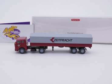 Preview: Wiking 0514 07 # Henschel Pritschensattelzug dunkelrot-grau " Zeitfracht " 1:87