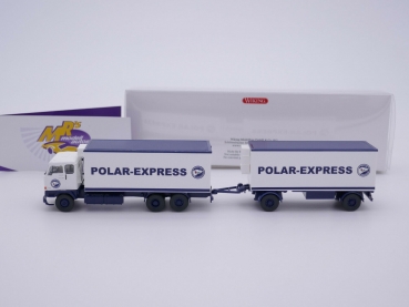 Preview: Wiking 0457 04 # Volvo F88 Kofferlastzug weiß-blau " Polar Express " 1:87