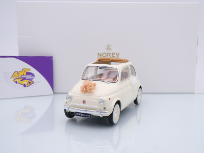 Norev 187780 # Fiat 500L Kleinwagen offen elfenbein Baujahr 1968 " Hochzeitsauto " 1:18