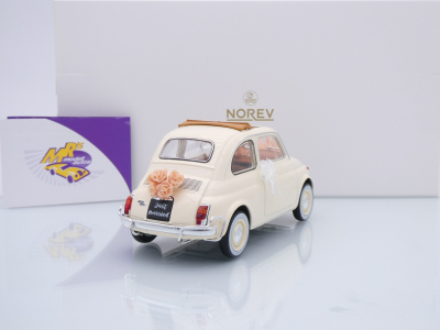 Preview: Norev 187780 # Fiat 500L Kleinwagen offen elfenbein Baujahr 1968 " Hochzeitsauto " 1:18
