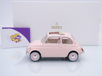 Preview: Norev 187774 # Fiat 500L Kleinwagen offen rose Baujahr 1968 " Birthday " 1:18