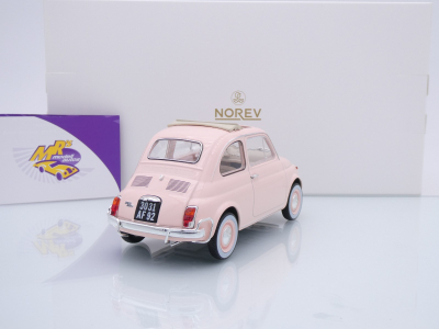 Preview: Norev 187774 # Fiat 500L Kleinwagen offen rose Baujahr 1968 " Birthday " 1:18