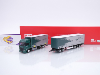 Herpa 319607 # Iveco S-Way Gardinenplanen-Hängerzug " Spedition Schwarz " 1:87