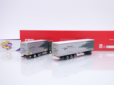 Preview: Herpa 319607 # Iveco S-Way Gardinenplanen-Hängerzug " Spedition Schwarz " 1:87