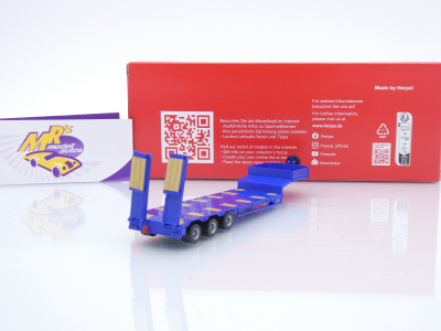 Preview: Herpa 076371-010 # Goldhofer Semitieflader 3-achs mit Rampen " blau " 1:87