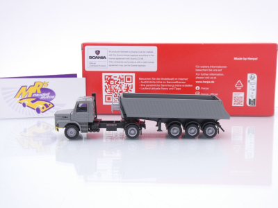 Preview: Herpa 319713 # Scania Hauber 2/3-achs Kipp-Sattelzug " hellgrau-gelb " 1:87