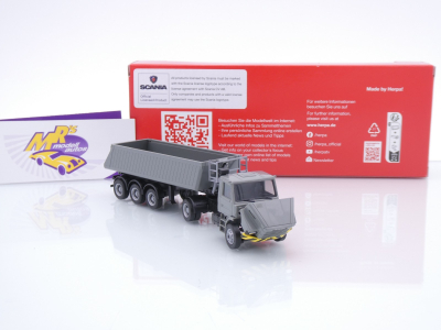 Preview: Herpa 319713 # Scania Hauber 2/3-achs Kipp-Sattelzug " hellgrau-gelb " 1:87