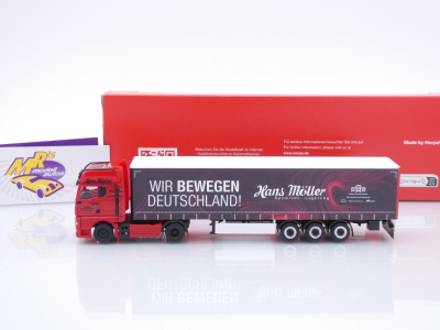 Preview: Herpa 319669 # MAN TGX GX Gardinenplanen-SZ " Hans Möller / Wir bewegen ! " 1:87