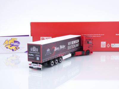 Preview: Herpa 319669 # MAN TGX GX Gardinenplanen-SZ " Hans Möller / Wir bewegen ! " 1:87