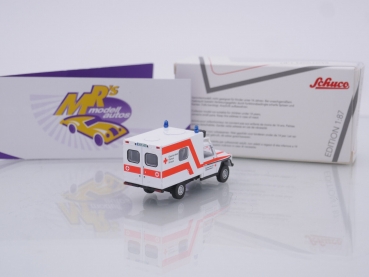 Preview: Schuco 26686 # Mercedes-Benz G-Klasse Krankenwagen " Deutsches Rotes Kreuz Schwerin " 1:87