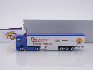Preview: Herpa 952385 # Scania CR 20 HD Kühlkoffer-Sattelzug " Rüegsegger Transport AG " 1:87