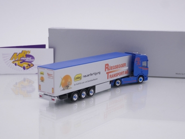 Preview: Herpa 952385 # Scania CR 20 HD Kühlkoffer-Sattelzug " Rüegsegger Transport AG " 1:87