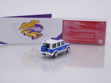 Preview: Herpa 097222 # Mercedes-Benz G-Klasse weiß-blau " Polizei Brandenburg Land " 1:87