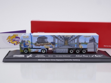 Preview: Herpa 122214 # Mercedes-Benz Actros Kühlkoffer-SZ " Weltgeschichte Nr.3.2 / Schumacher " 1:87