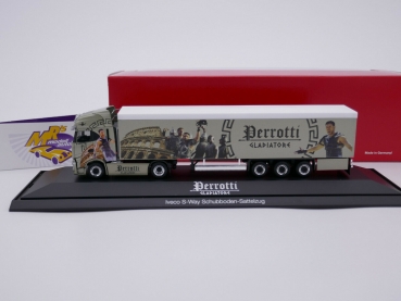 Preview: Herpa 122139 # Iveco S-Way Schubboden-Sattelzug " Perrotti / Gladiatore " 1:87