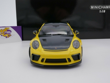 Preview: Minichamps 155068221 # Porsche 911 (991.2) GT3 RS Weissach Baujahr 2019 " speedgelb-carbon " 1:18