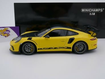 Preview: Minichamps 155068221 # Porsche 911 (991.2) GT3 RS Weissach Baujahr 2019 " speedgelb-carbon " 1:18