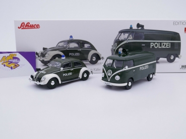 Schuco MHI 07744 # 2er Set: Volkswagen Käfer und VW T1 Kasten " Polizei " 1:32