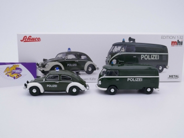 Preview: Schuco MHI 07744 # 2er Set: Volkswagen Käfer und VW T1 Kasten " Polizei " 1:32