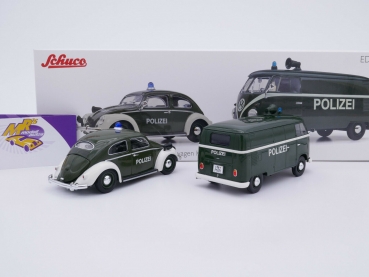 Preview: Schuco MHI 07744 # 2er Set: Volkswagen Käfer und VW T1 Kasten " Polizei " 1:32