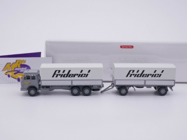 Preview: Wiking 0475 02 # Henschel Pritschenhängerzug grau " Friderici " 1:87