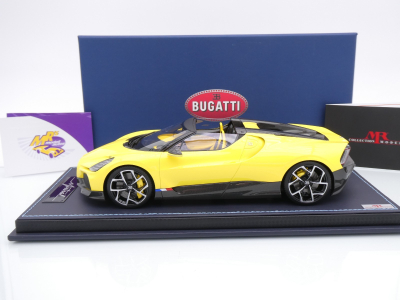 Preview: MR Collection BUG015B # Bugatti W16 Mistral Cabrio Baujahr 2023 " gelbmetallic-carbon ( Yellow Metallic ) " 1:18