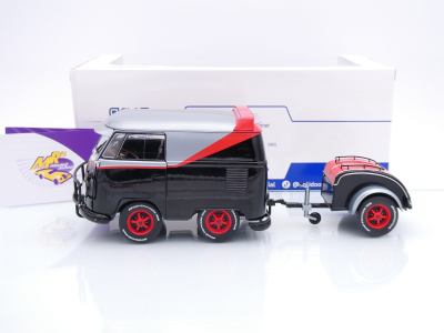 Preview: Solido S1810903 # VW Volkswagen T1 Kool Kombi Sport mit Anhänger " A-Team " 1:18