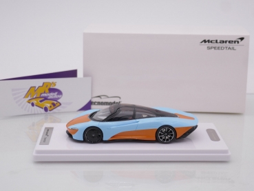 Preview: Tecnomodel T43-EX10E # McLaren Speedtail Baujahr 2020 " babyblau-orange (Light Blue & Orange) / GULF Design " 1:43 Nur 39 Stück !!